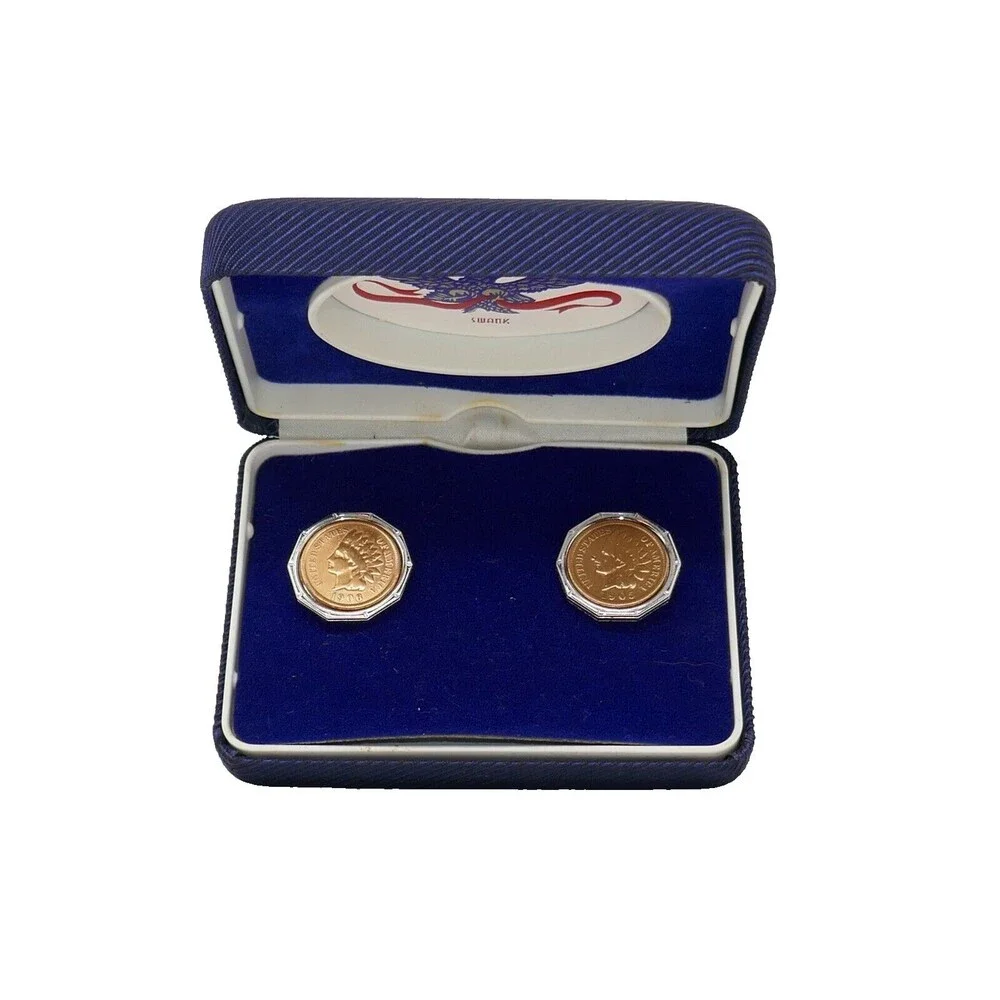Swank 1905 1906 Indian Head Penny Coin Cufflinks